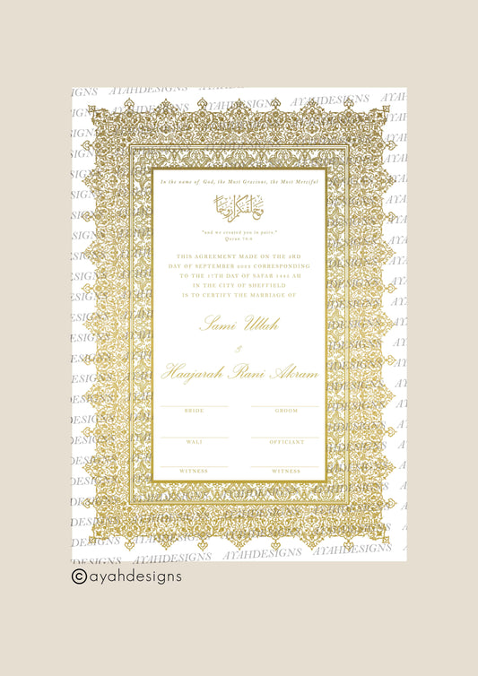 Personalised Luxury Nikkah Certificate - Afreen (Foiled)