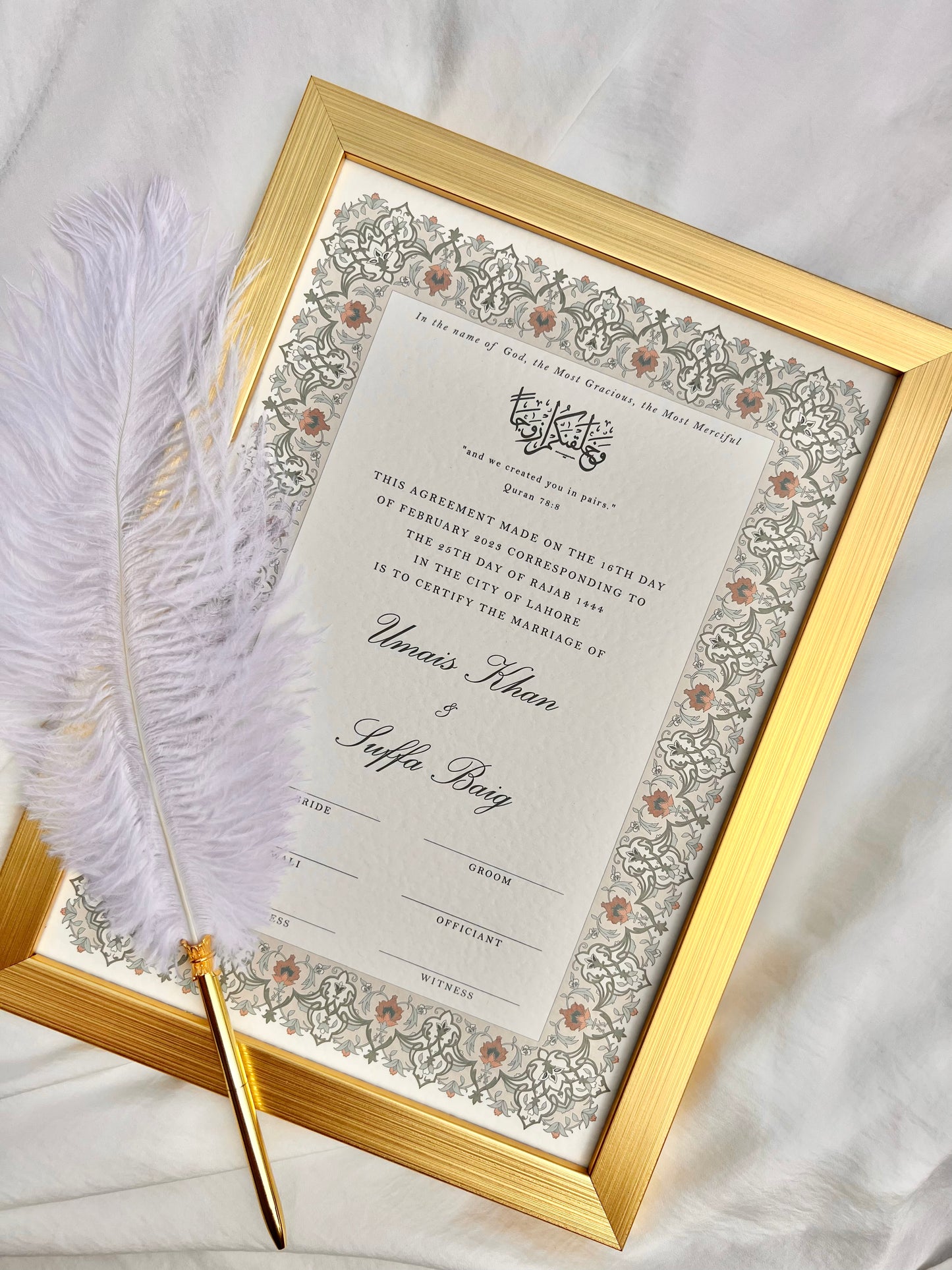 Personalised Luxury Nikkah Certificate - Habib