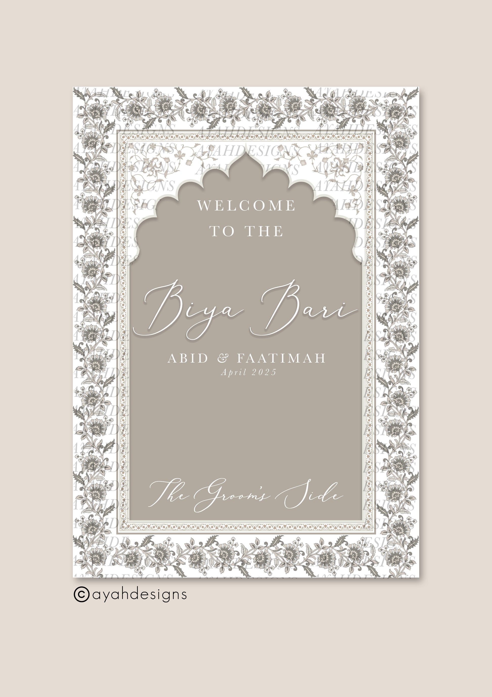 Minimalistic welcome sign, White and black, Neutral Welcome Sign, Quran verse, 
Elegant Intricate Nikkah Sign,  Islamic Wedding Welcome Sign, Mughal Arch, Engagement Pastel Green, Sage green welcome sign, Muslim Wedding, Nikkah Sign, Islamic Welcome Sign, Acrylic Sign, Modern Welcome Sign, Wedding Entry Sign