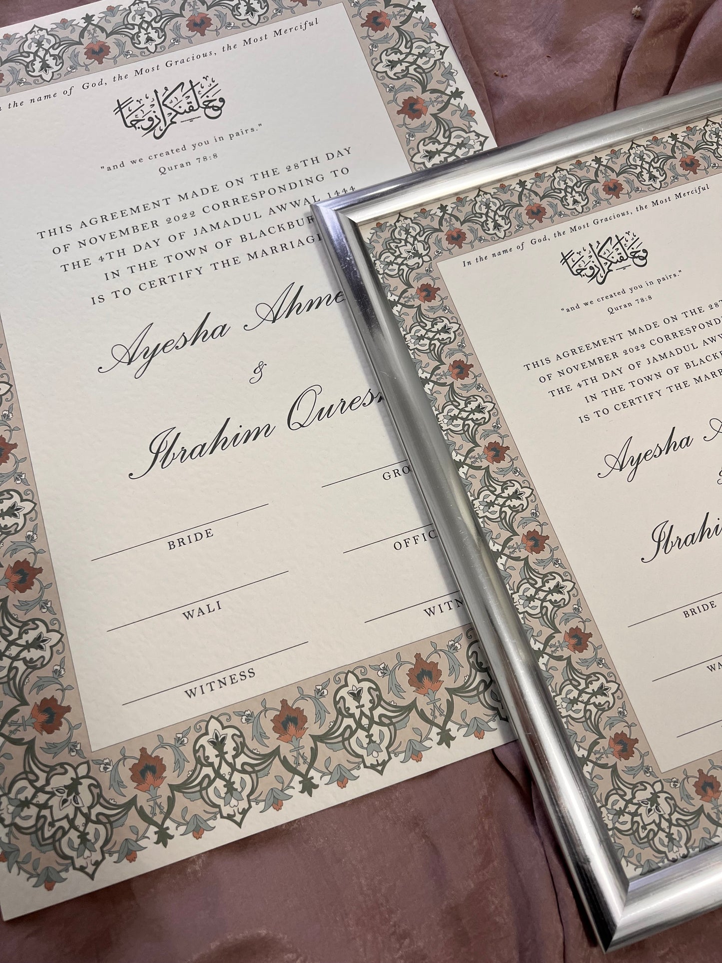 Personalised Luxury Nikkah Certificate - Habib