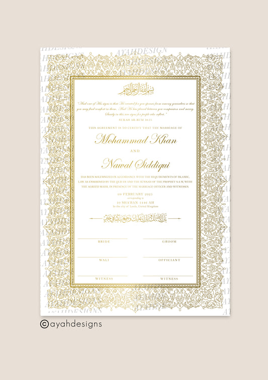 Personalised Luxury Nikkah Certificate - Muna (Foiled)