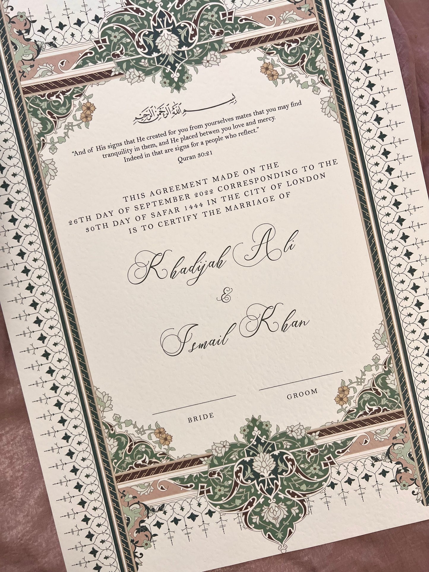 Custom Nikkah Nama